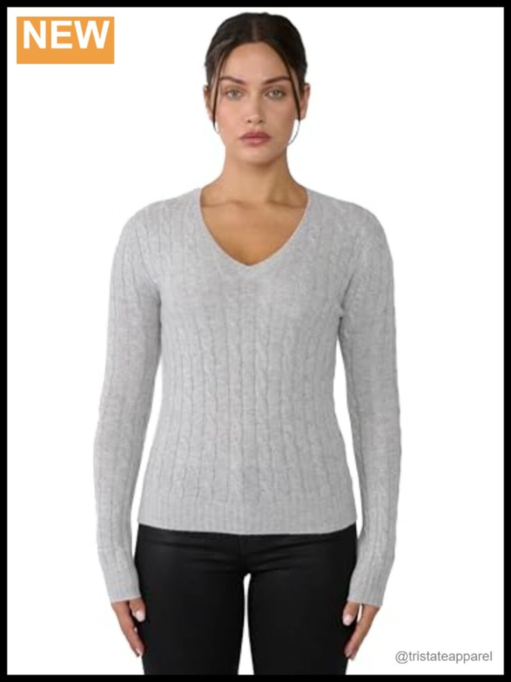 Women's 100% Cashmere Cable-Knit Long Sleeve V-Neck Sweater Pullover